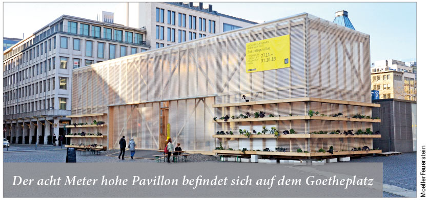 Der acht Meter hohe Pavillon befindet sich auf dem Goetheplatz