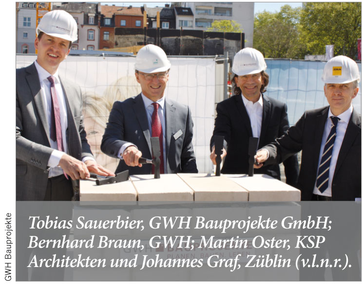 Tobias Sauerbier, GWH Bauprojekte GmbH; Bernhard Braun, GWH; Martin Oster, KSP Architekten und Johannes Graf, Züblin (v.l.n.r.).